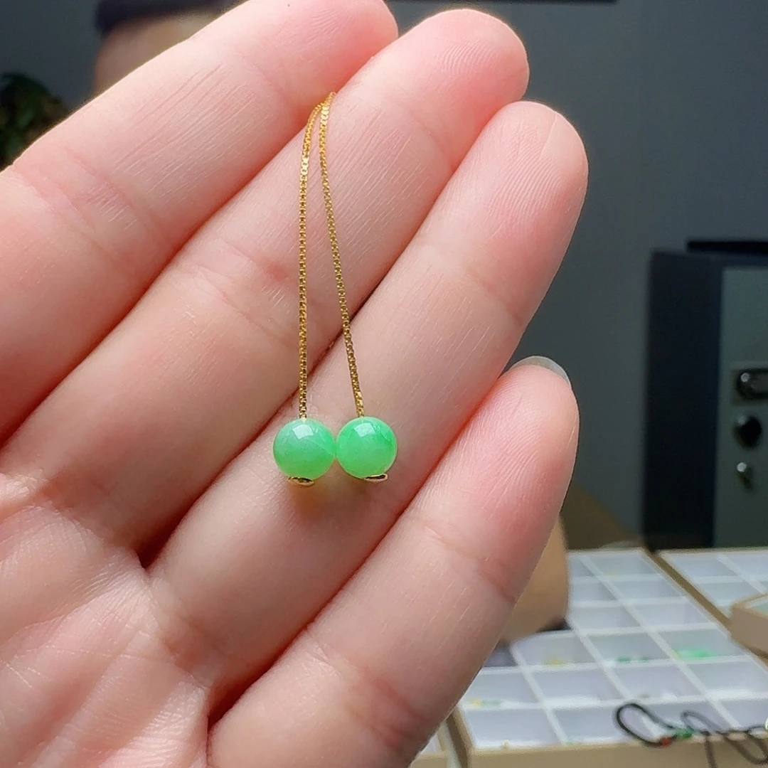 翡翠银S925镶嵌耳饰天然