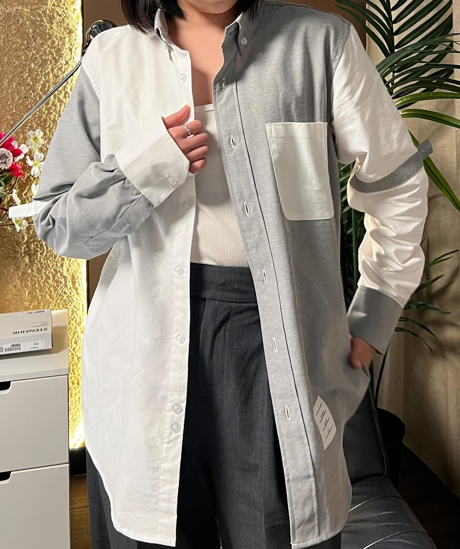 汤姆布朗TB夹克翻领纽扣拼接长袖袖标拼色衬衣25春夏新款男士夹克