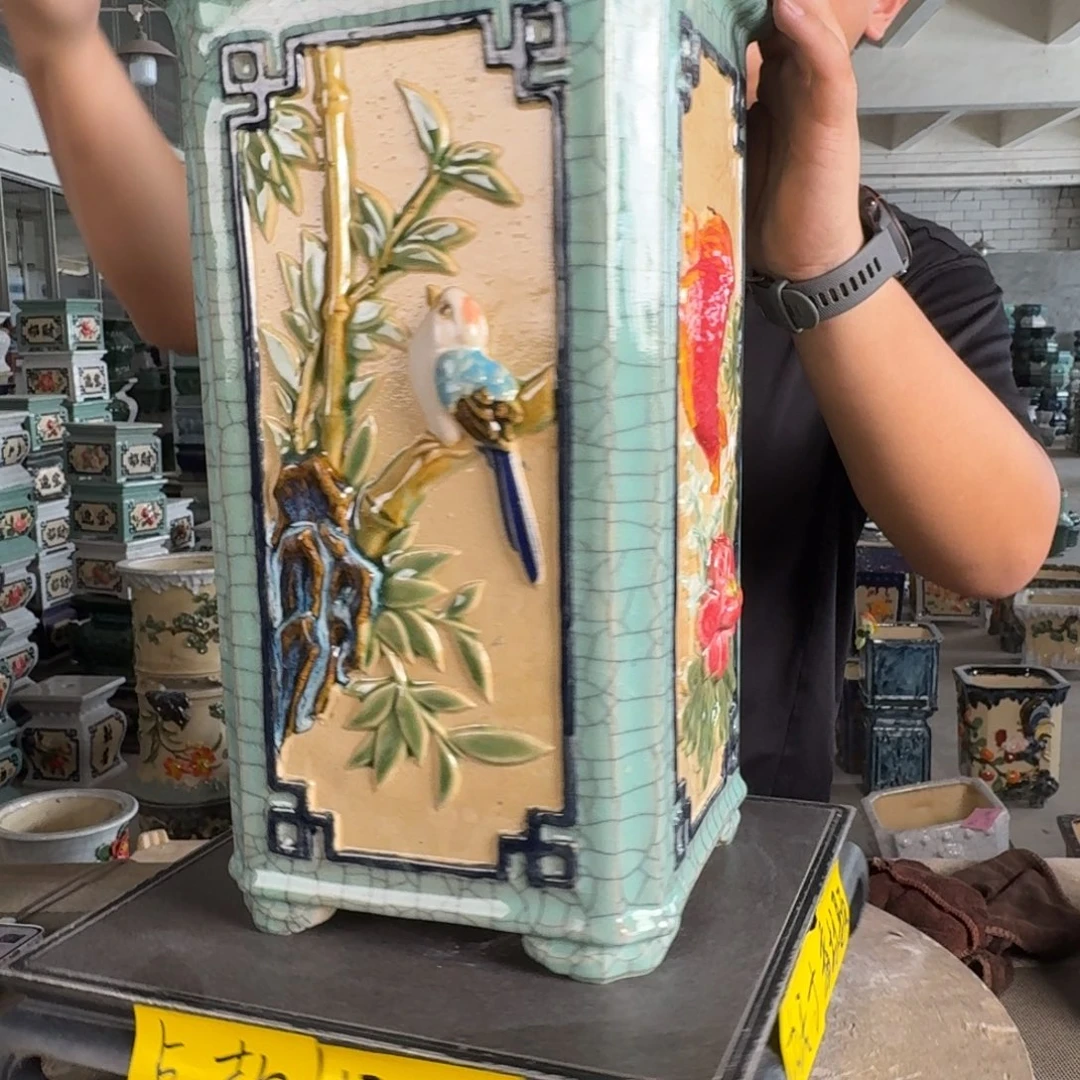 一风堂石湾盆。 微瑕，烧制痕迹，修补痕迹内口18*36