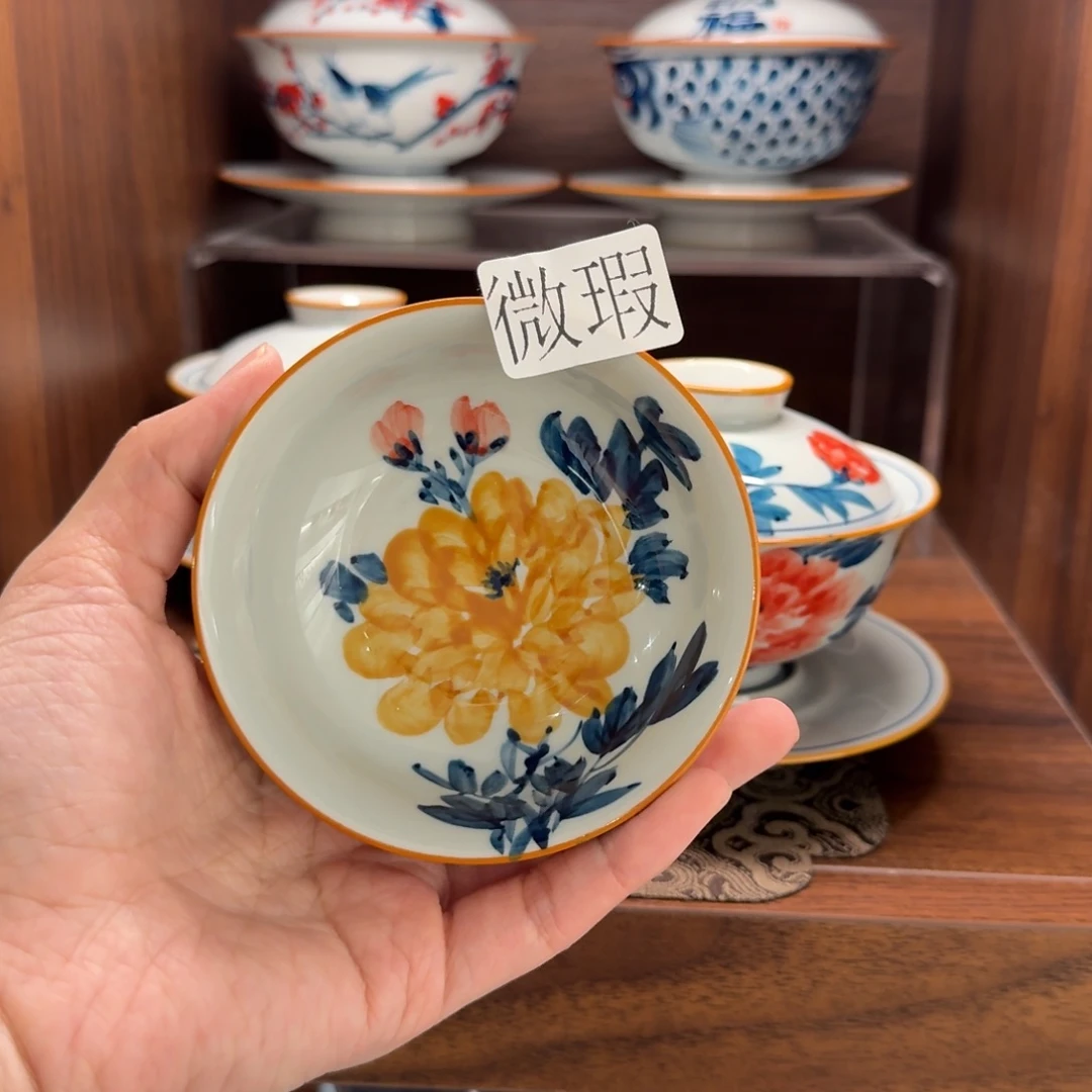 釉下手绘茶具微瑕