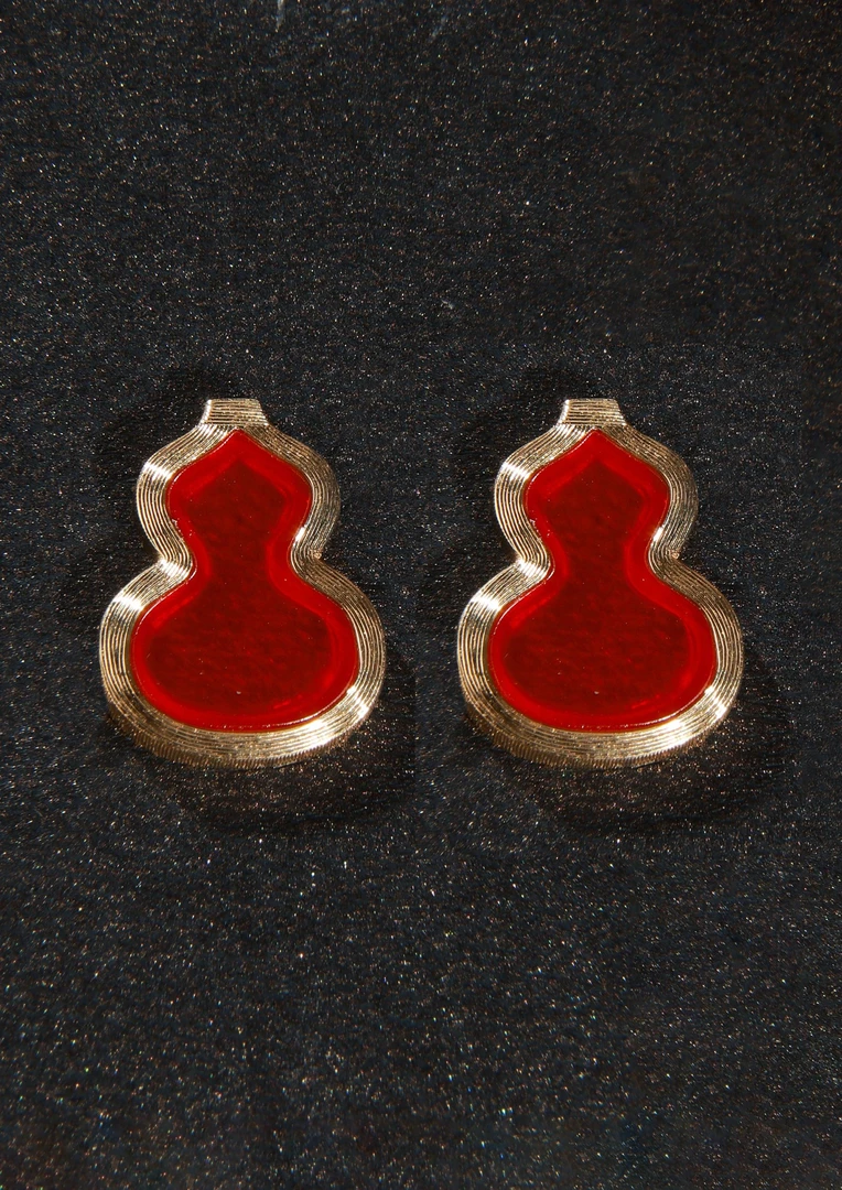 18K金葫芦耳钉 手工刻刀拉丝 经典奢华 气质百搭 红玛瑙女士耳钉
