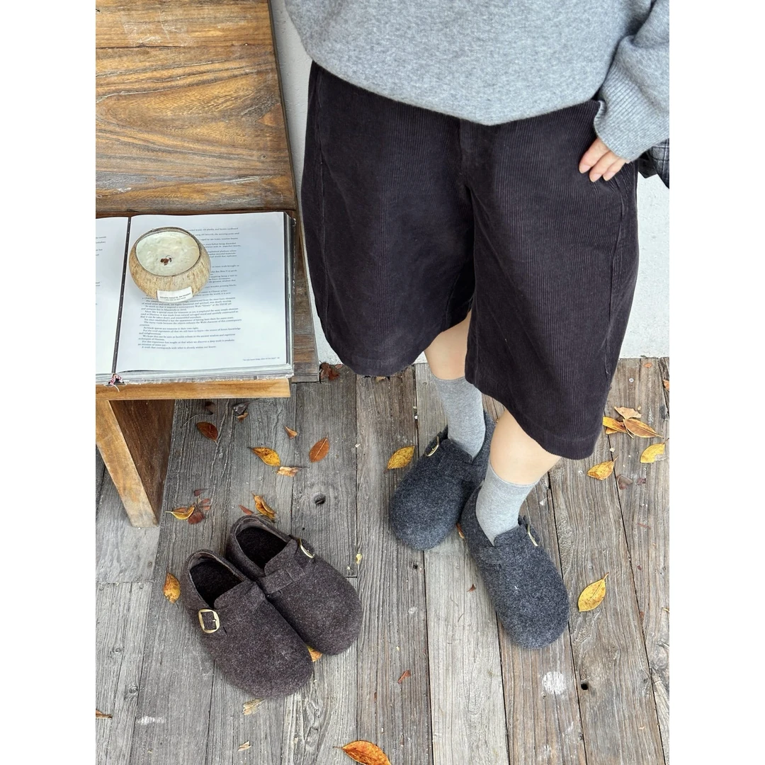 杜米亚毛呢复古风格圆头勃肯鞋D712320-3A