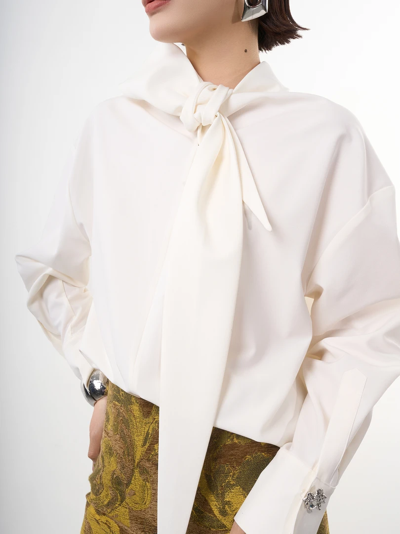 【ALSCANA】高领飘带衬衫小众白色气质衬衣5501418