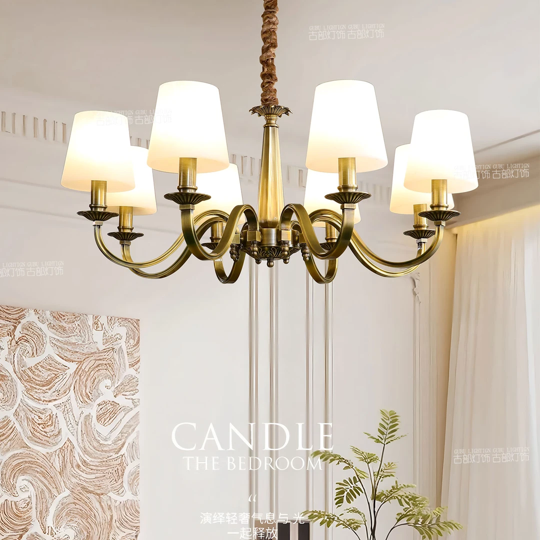 美式全铜客厅吊灯简约大气复古别墅餐厅书房卧室房间灯具