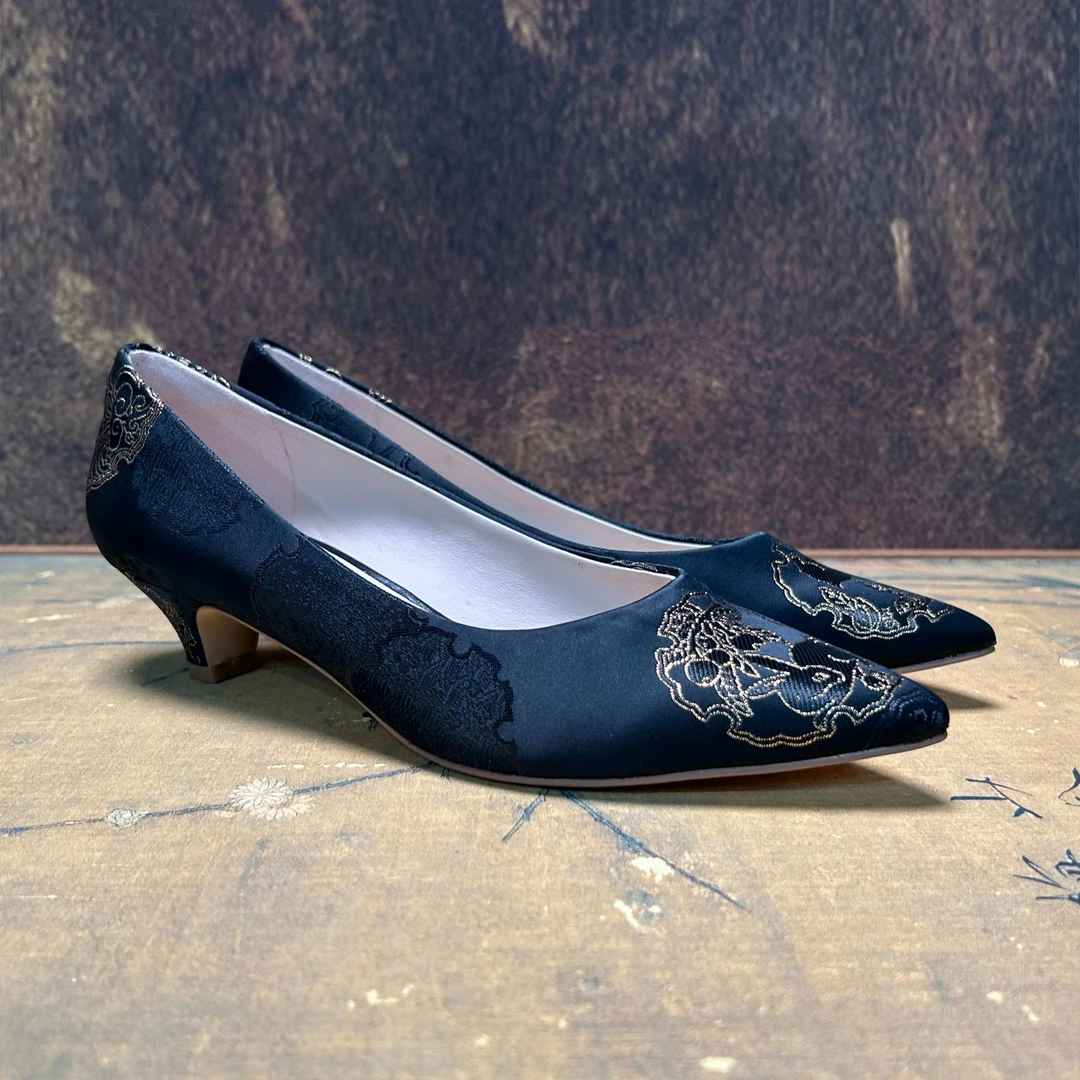 [枫林婉]（墨香如故）国风系列粗跟平底舒适优雅休闲款女鞋