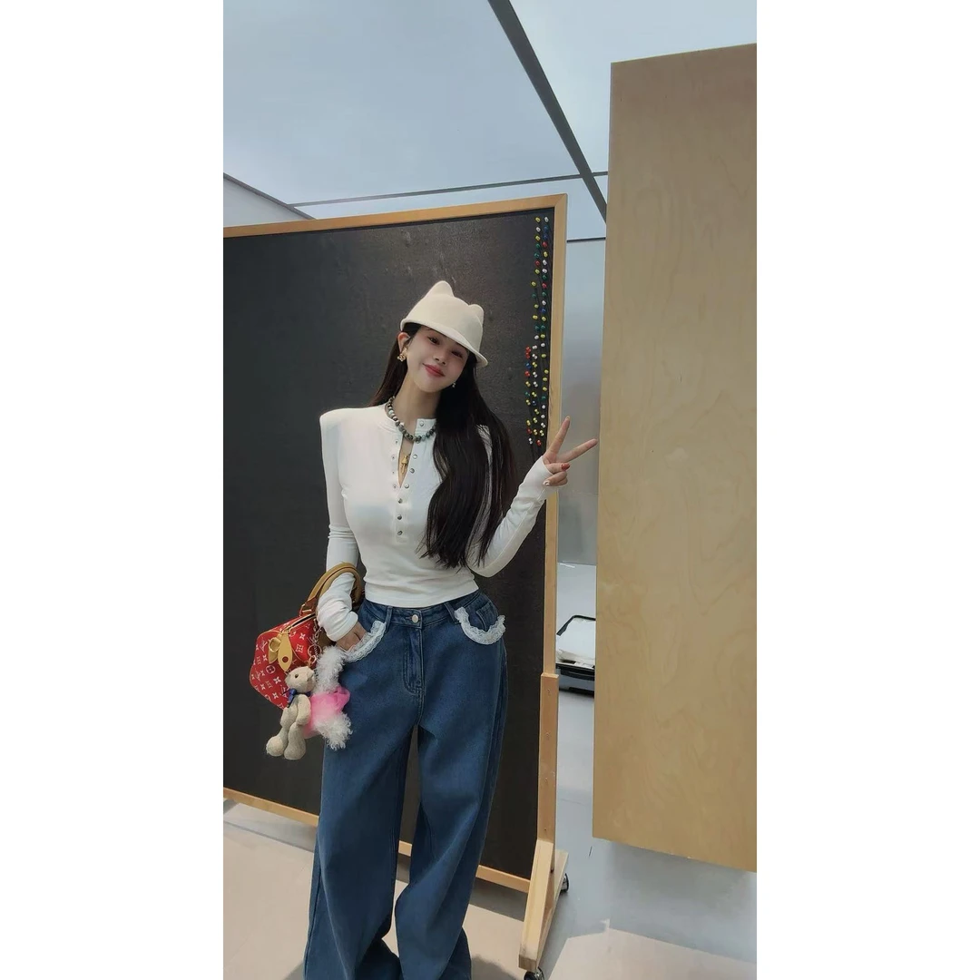 YEER·SHOP【美式辣妹风～】爷儿年货冬款时尚百搭排扣T恤