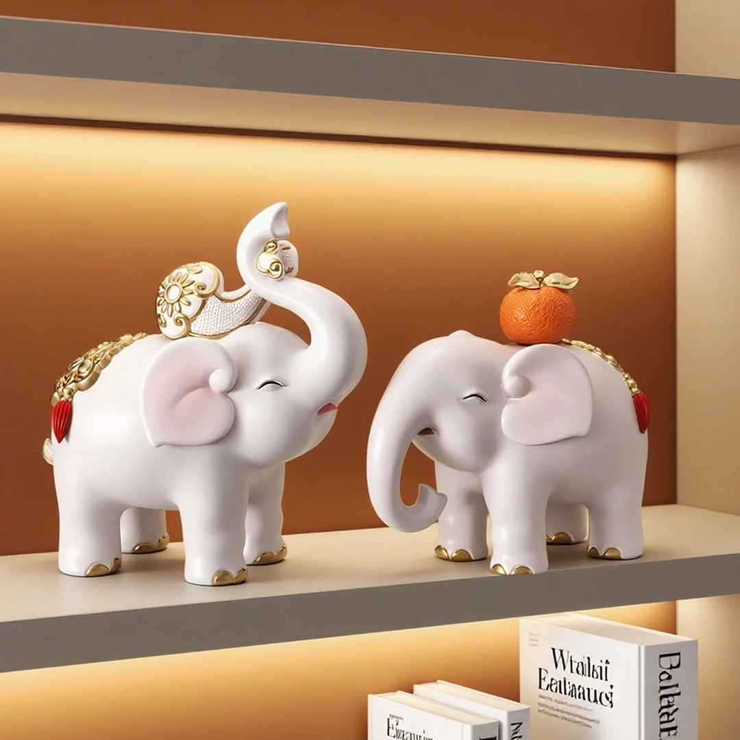 吉象如意大象摆件一对客厅玄关酒柜电视柜家居装饰品乔迁新居礼品