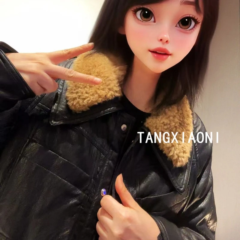 5店 小欧单单【黑松露】毛领软皮鹅鹅外套潮牌女装