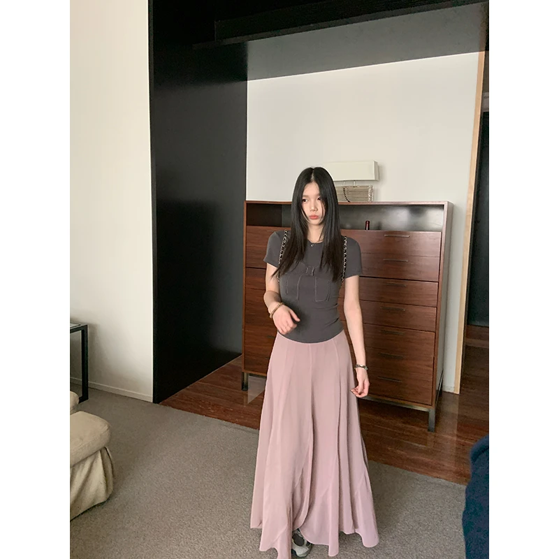 王少女的店 灰色蝴蝶结圆领短袖T恤春季显瘦百搭短上衣 T30790S51