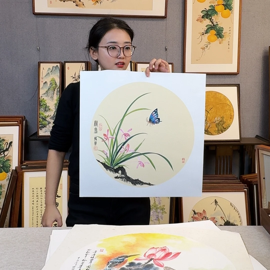 版画纯手绘，纯手写带框尺寸：53×53厘米