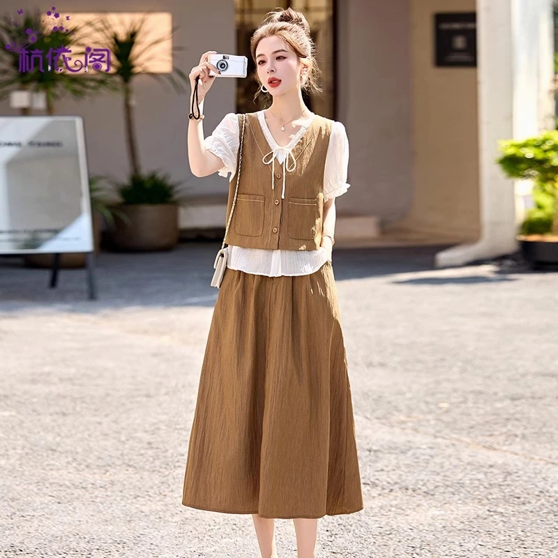 夏季套装裙三件套女装2025新款气质时尚洋气减龄穿搭一整套连衣裙