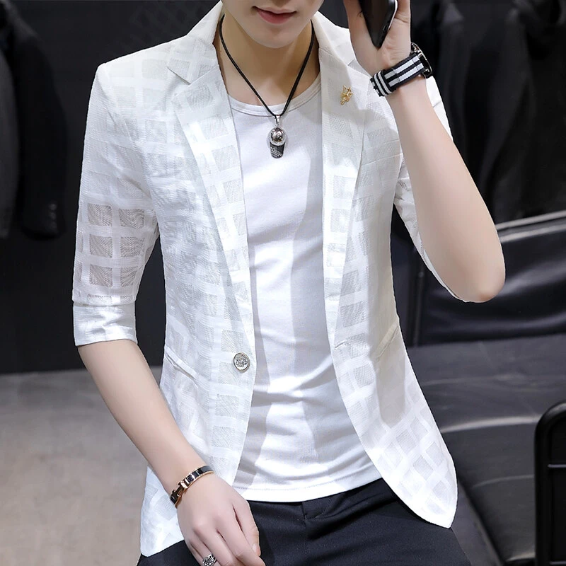 欧版西装外套男士中袖2025夏季薄款休闲时尚高档修身爆款短袖西服