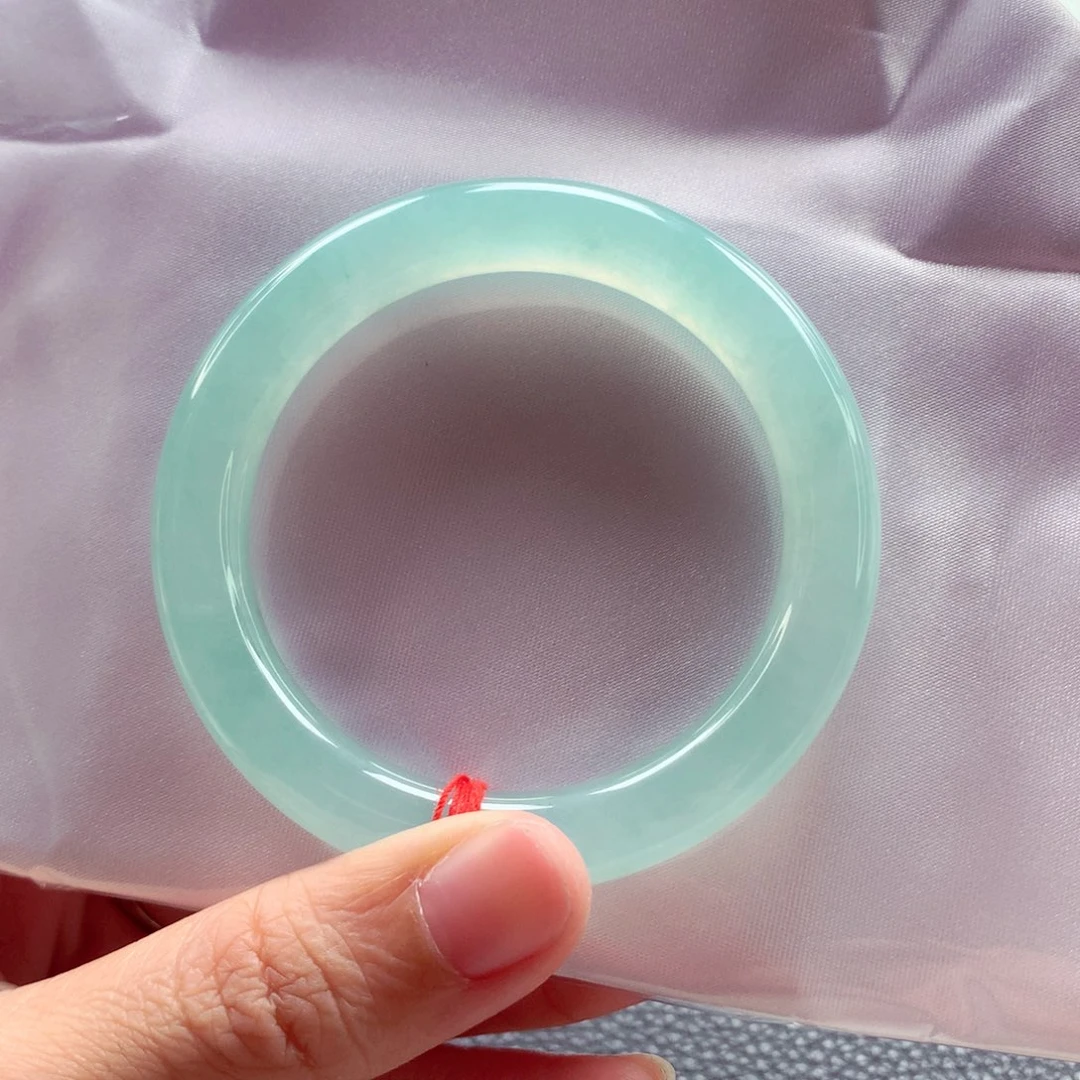 翡翠未镶嵌手镯（圆镯）51起光冰蓝绿全条冰透小手毕业A