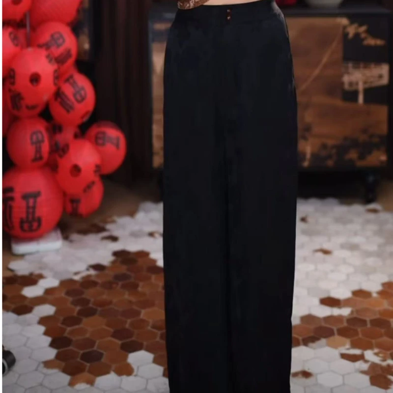 【乐之】新中式时尚松紧腰显瘦国风百搭宽松复古休闲设计师裤子