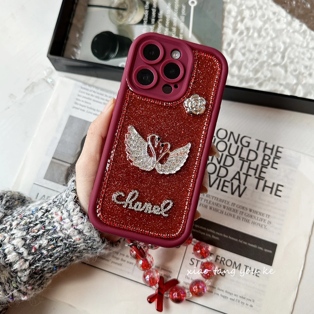 网红轻奢小众水钻天鹅手机壳适用苹果iPhone华为荣耀OPPOvivo小米