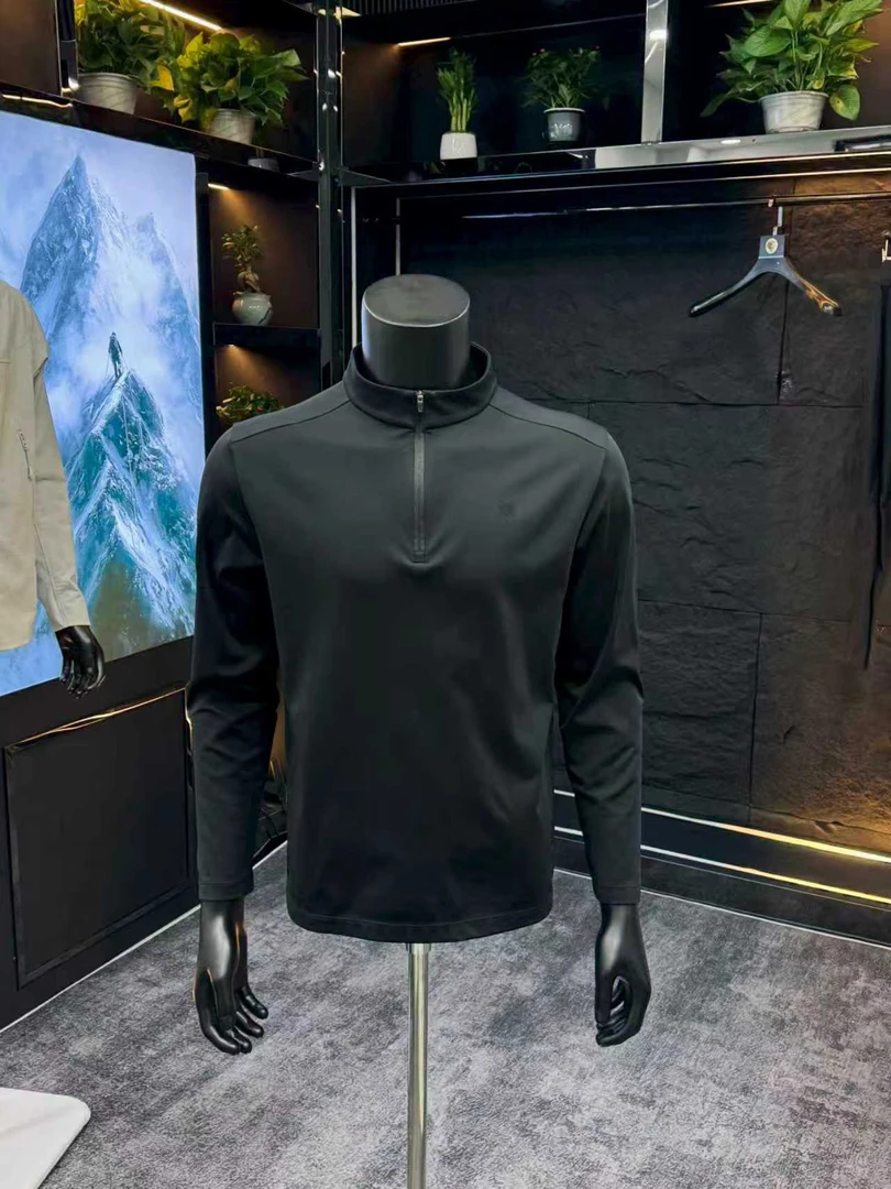 时尚秋冬运动T恤抗皱弹力商务男长袖运动插肩袖立领