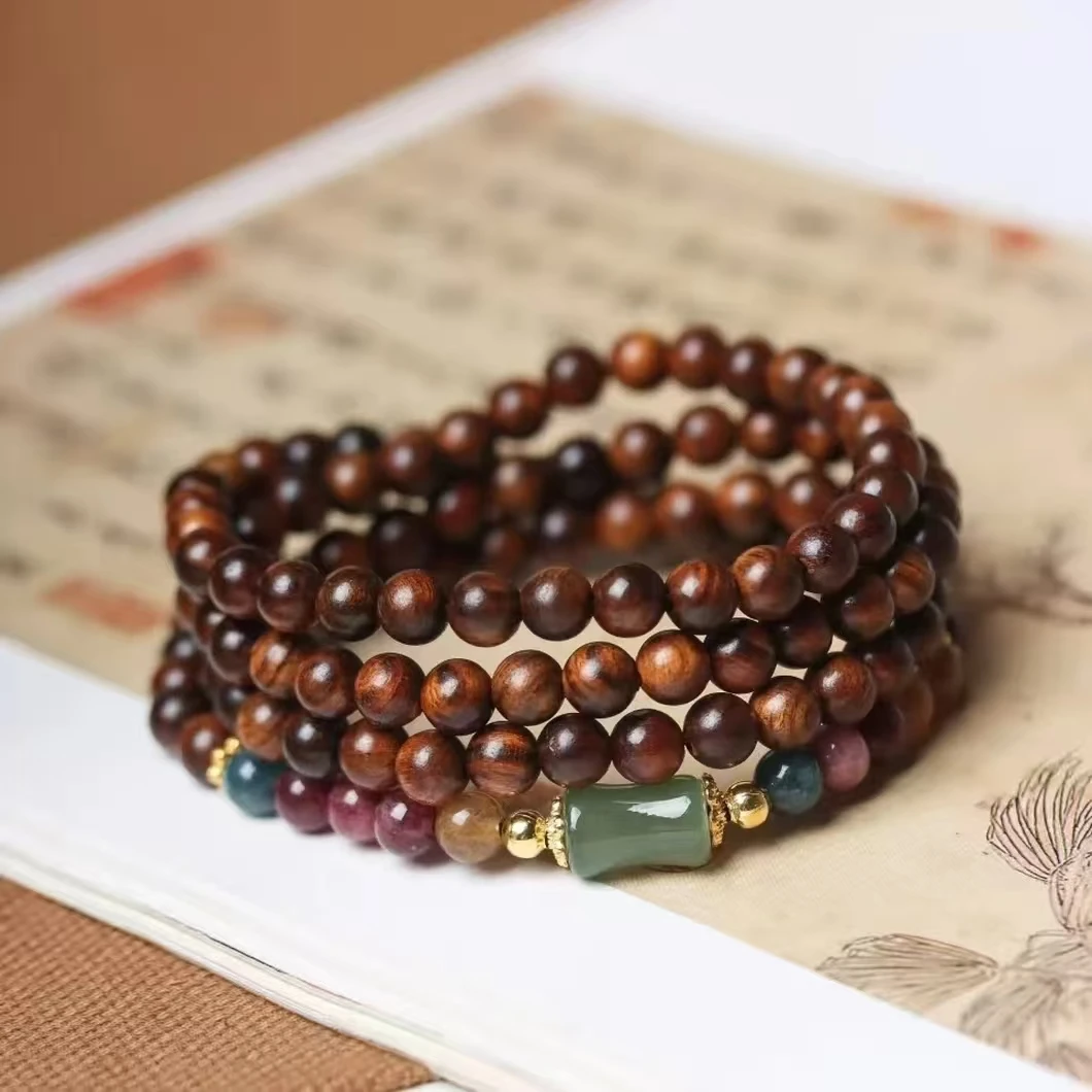 黑花梨 6mm 108颗多圈手链 竹节配饰（无礼盒）S1277