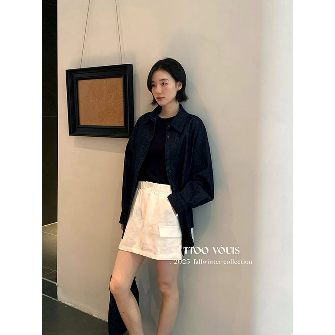 秋季新款日韩休闲宽松配包包棉料中长款短款长袖衬衫上衣衬衣ol女