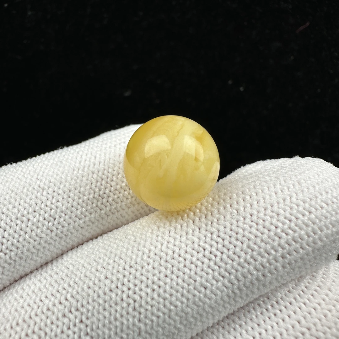 R2347天然原矿蜜蜡 鸡油黄单珠 13.5mm 支持复检假一罚四