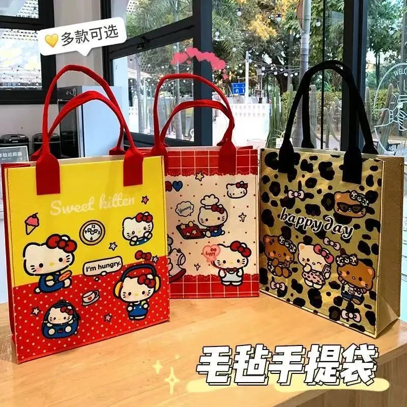 可爱卡通猫猫毛毡手提袋新款卡通手提包大容量加厚时尚礼品购物袋