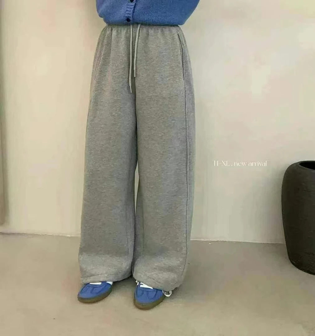 2025新款加绒加厚高腰直筒宽松显瘦阔腿束脚运动裤