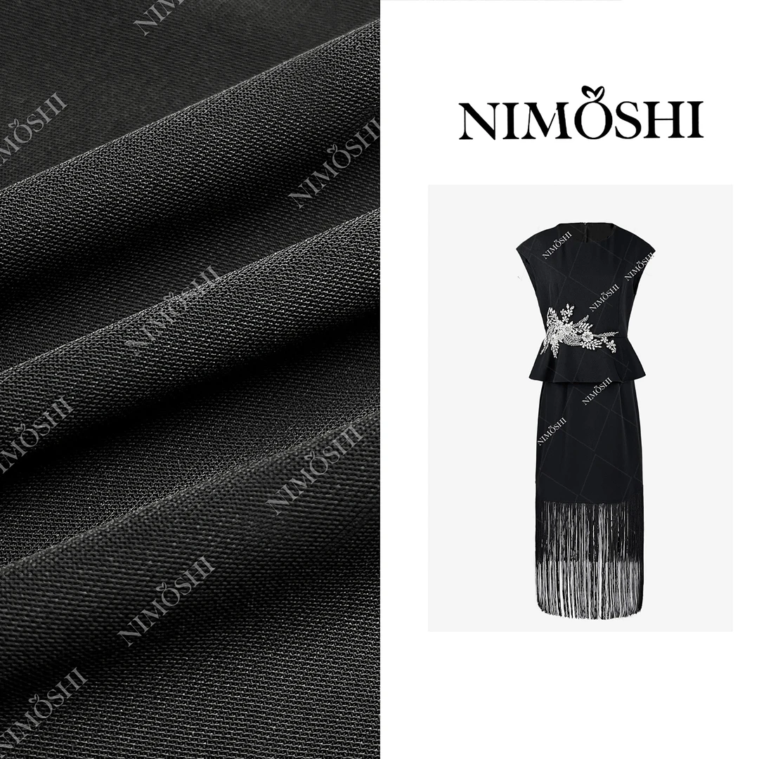 NIMOSHI南油夏季假两拼接高奢流苏裙摆高腰碎花气质连衣裙Q1976