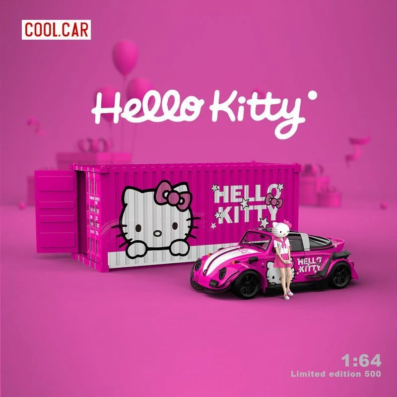 CoolCar1:64甲壳虫kitty粉装仿真合金汽车模型套装摆件收藏手办