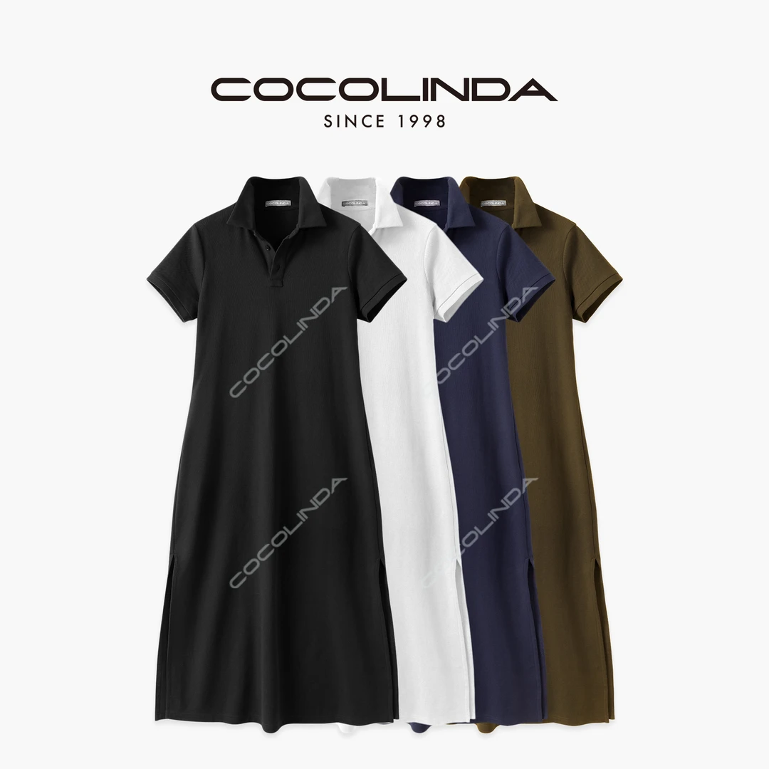COCOLINDA | 四色短袖弹力加长POLO T恤裙（裙长130cm）Q3492