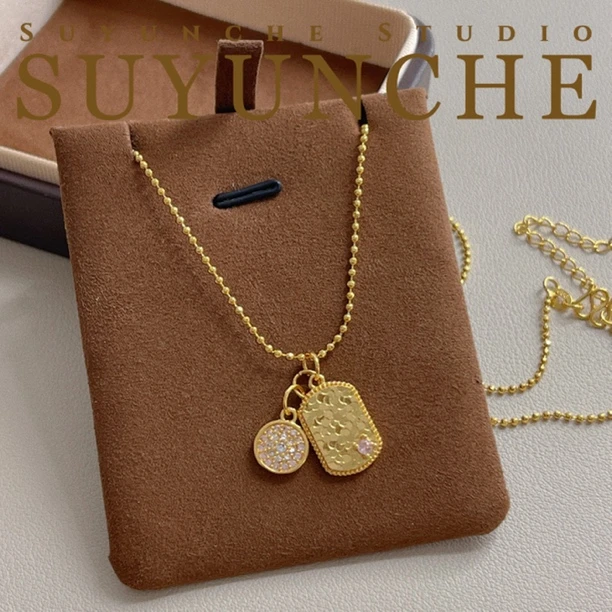 铜合金项链 Suyunche2702双牌轻奢碎碎冰小粉精致吊坠古法项链