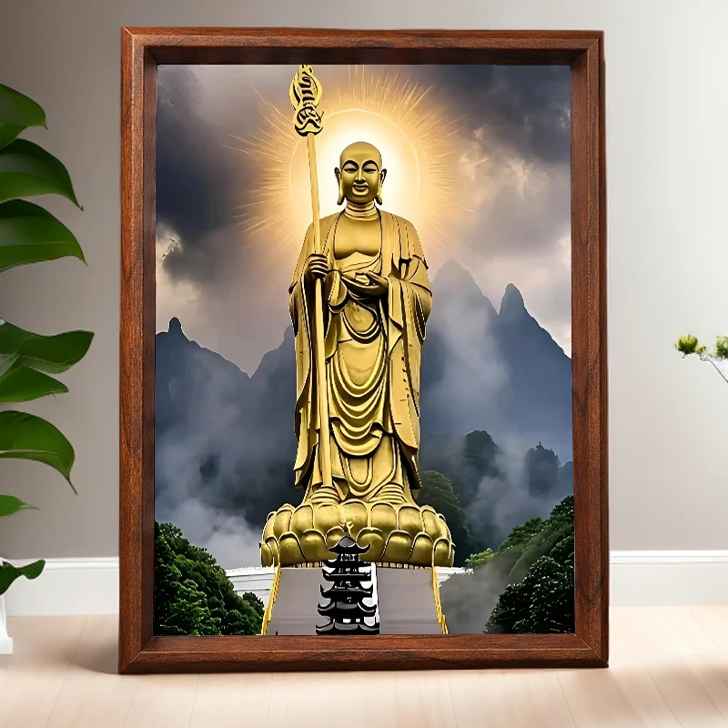 九华山地藏王摆台居家客厅桌面相框摆件地藏菩萨画像装饰