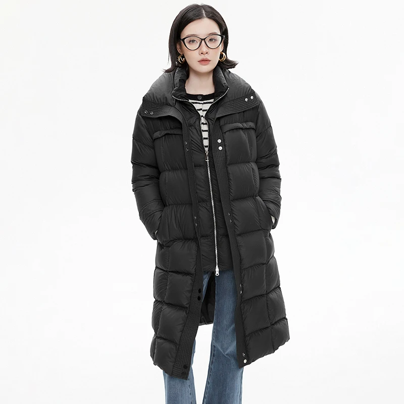 [禾哲]54HZ1R0005过膝保暖轻盈感龟背鹅绒服女2025冬