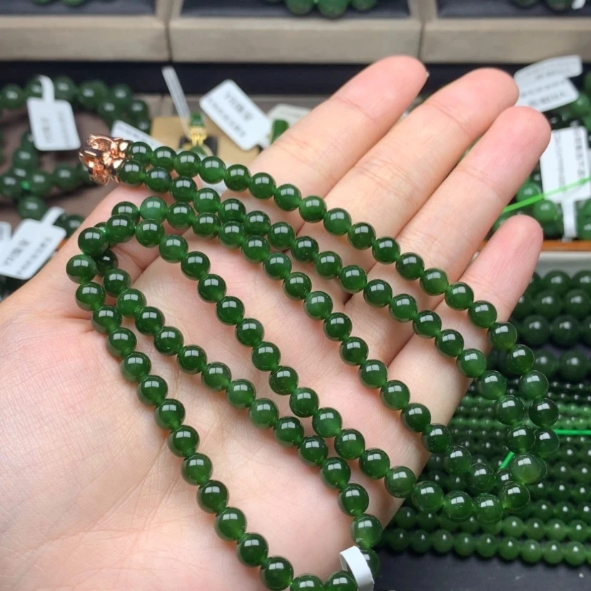 和田玉碧玉菠菜绿老料冰底高货6mm