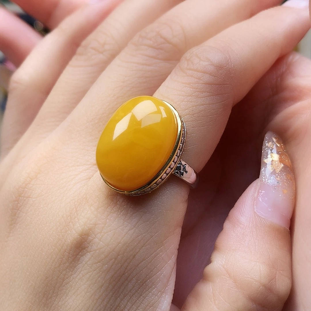 蜜蜡银S925镶嵌戒指戒指