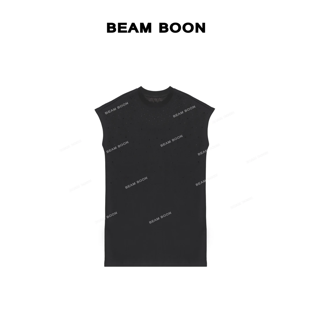 Beam Boon|【银河碎】重工满天星烫钻优雅气质垂感显瘦飞袖连衣裙