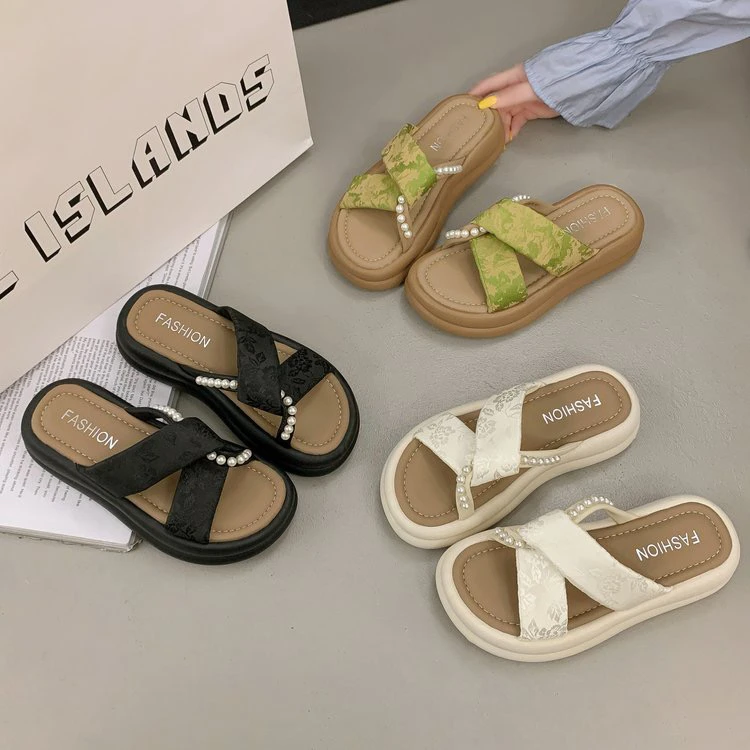 国风女夏季厚底时尚绝美凉拖鞋（踩屎感凉拖）外穿百搭休闲凉鞋交叉