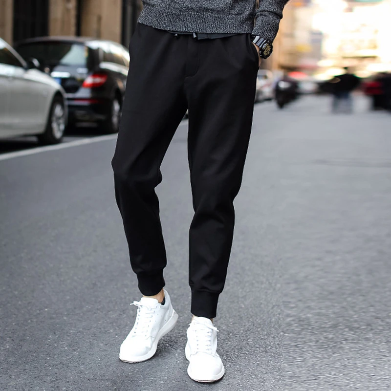 工地耐脏裤子男冰丝薄款2023夏季韩版黑色束脚裤宽松哈伦运动裤潮