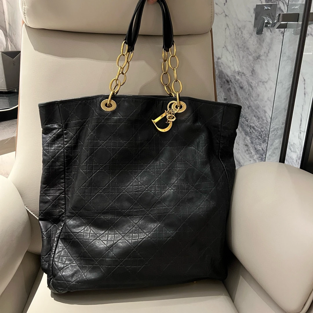 95新 DIOR/迪奥 dior黑金菱格纹单肩托特包