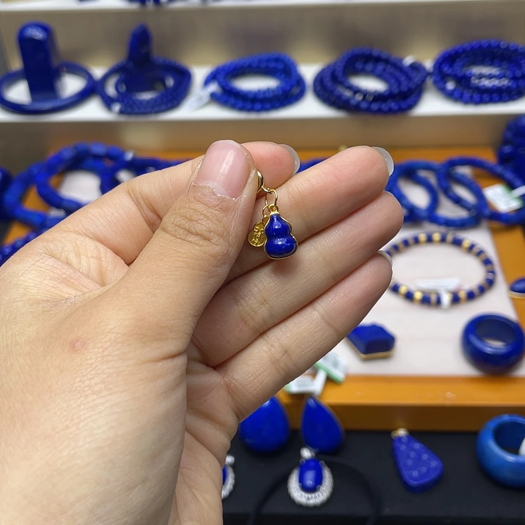 青金石葫芦滴流银S925镀金镶嵌