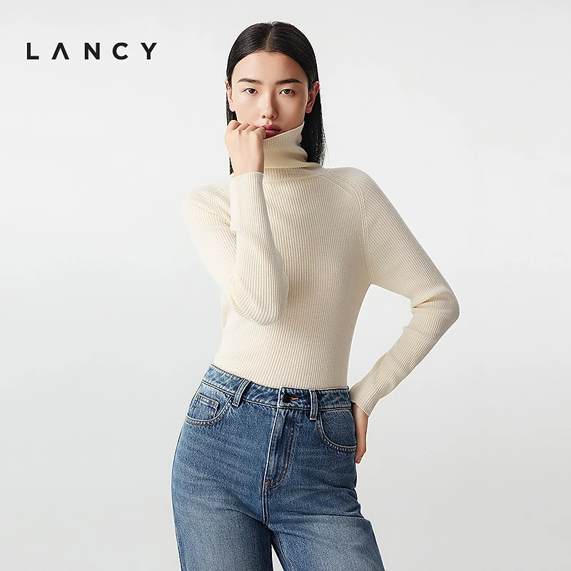 【100%羊毛】LANCY/朗姿2025年冬新款百搭高领修身针织衫打底衫女