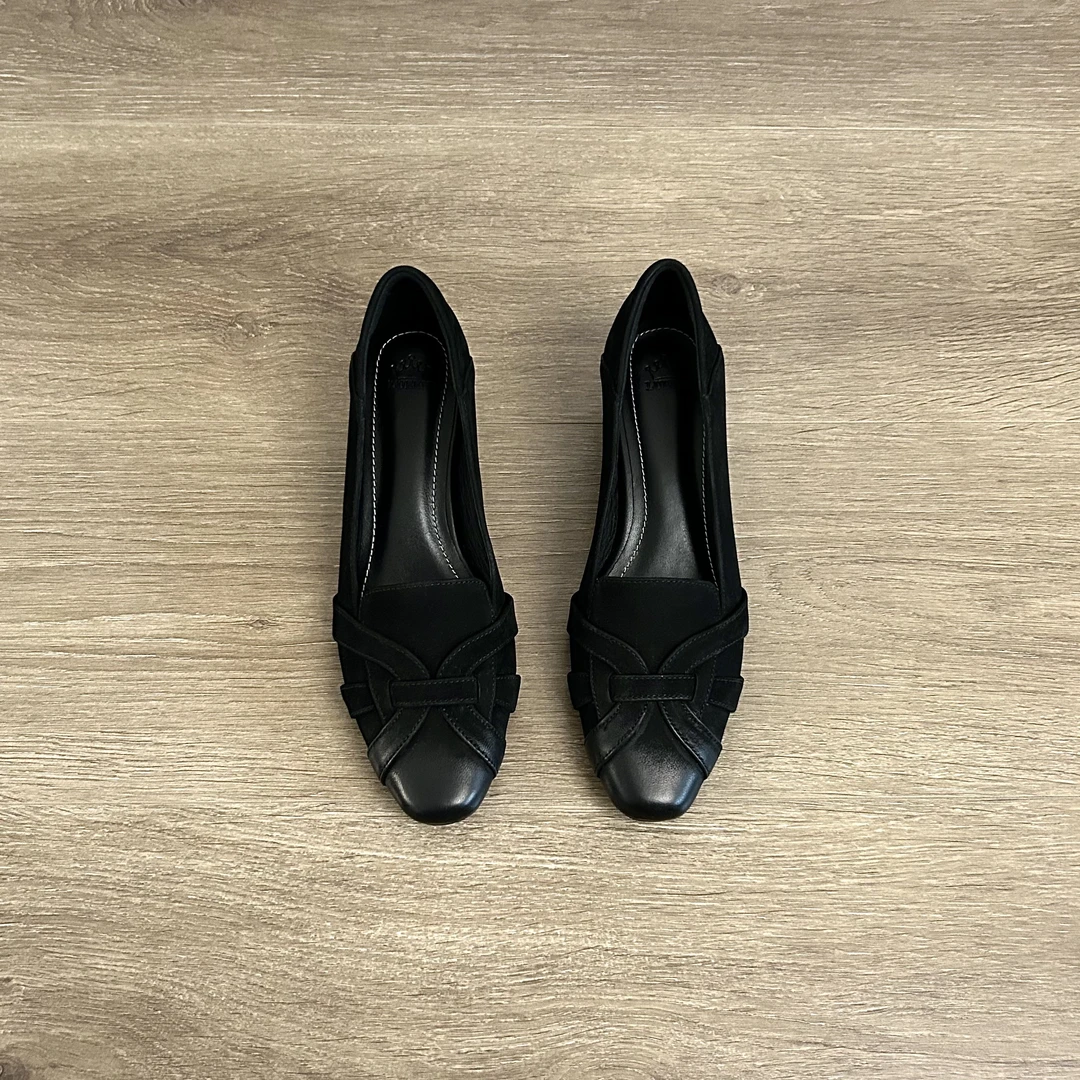 Dannyfrey软底羊皮时尚复古编织镂空气质方头一脚蹬浅口女鞋3.5CM