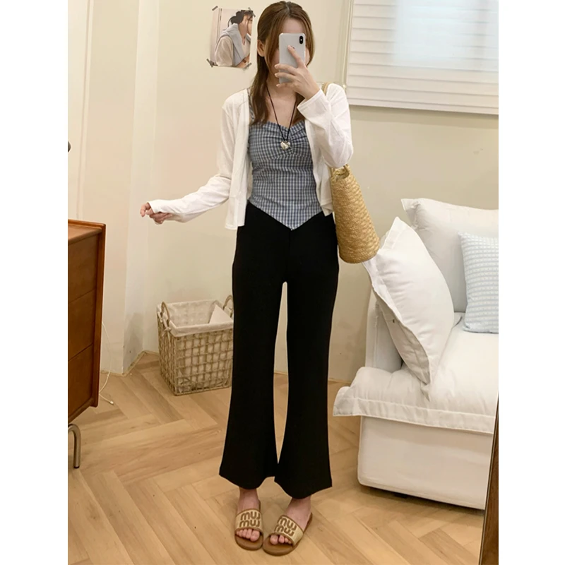 微喇九分休闲裤女高腰2025夏季薄款百搭修身显瘦黑色西装裤小个子
