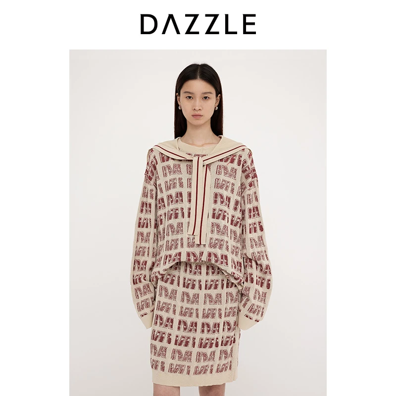 DAZZLE 地素毛衣2025年春季新款浅黄色针织披肩提花套衫2J1E469