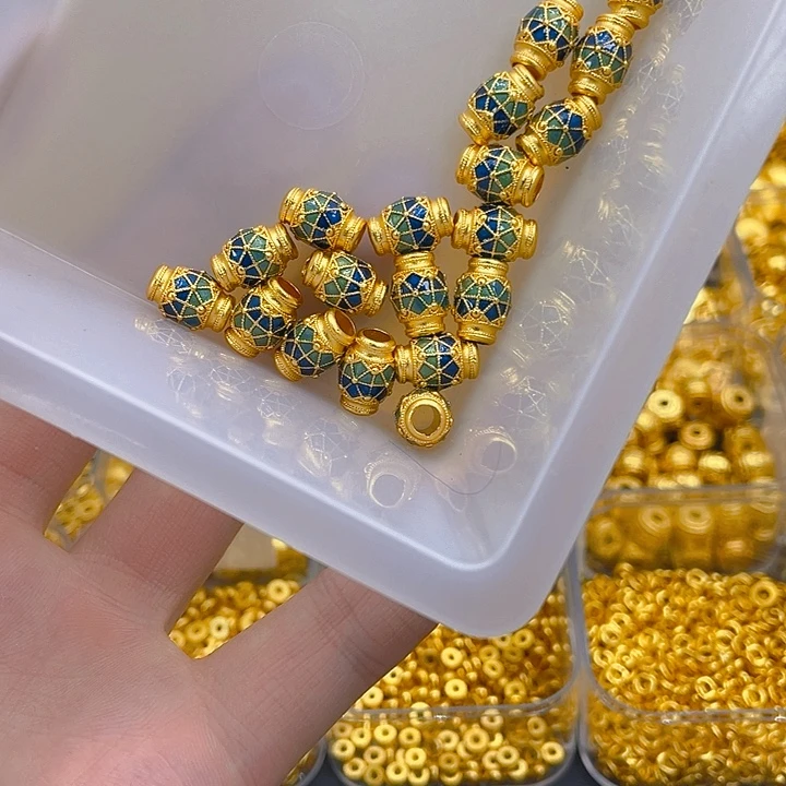 锆石铜合金藏式桶珠2个