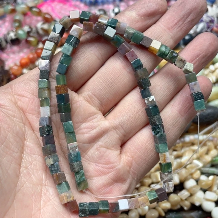 玛瑙/玉髓合金珠宝半成品一条4mm水草方糖