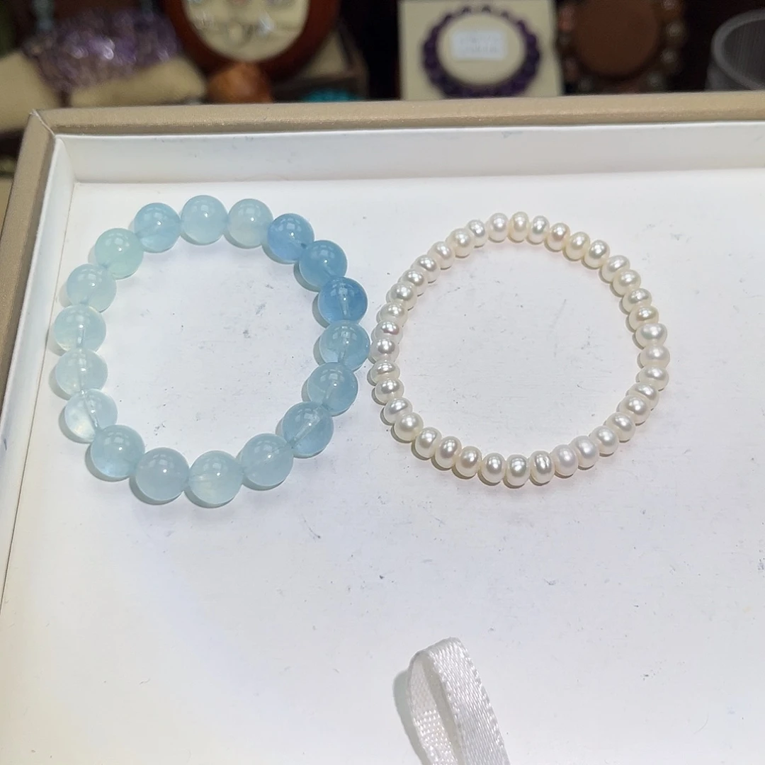 水晶手串未镶嵌T**7海蓝宝渐变10 珍珠6m258.140