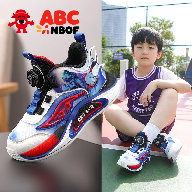 ABC NBOF童鞋男童篮球鞋网面2025春秋儿童跑步运动鞋学生减震纽扣