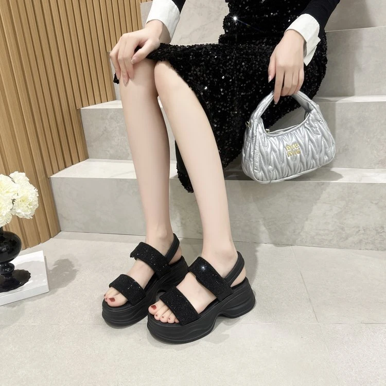 咿丽861休闲凉鞋女显瘦时装凉鞋夏季坡跟凉拖厚底韩版防滑仙女风