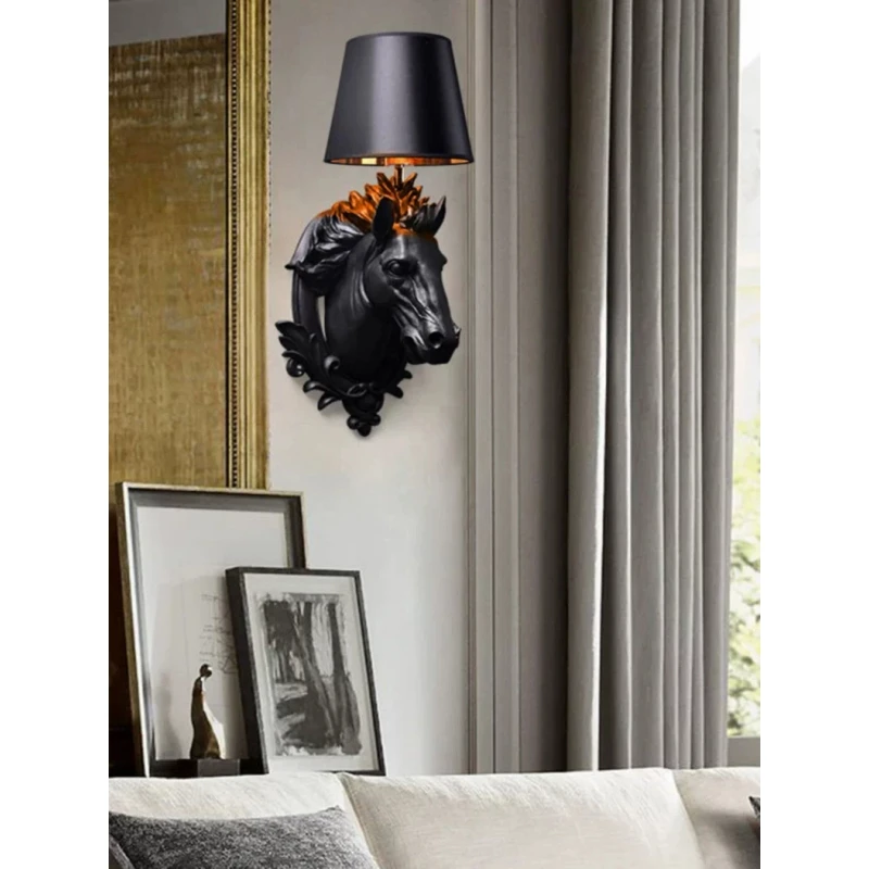 北欧创意马头壁灯客厅电视墙KTV酒店装饰灯楼梯过道简约动物头