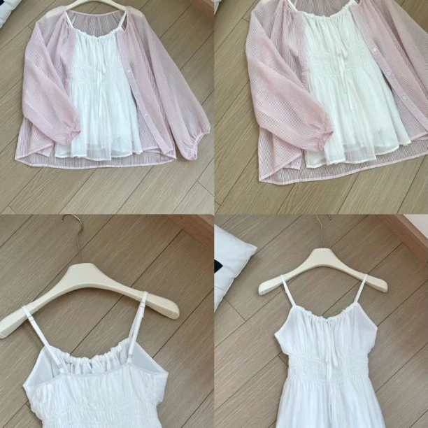 “粉雾奶霜” 韩系氧气感！粉紫色条纹开衫搭白色抽绳吊带上衣