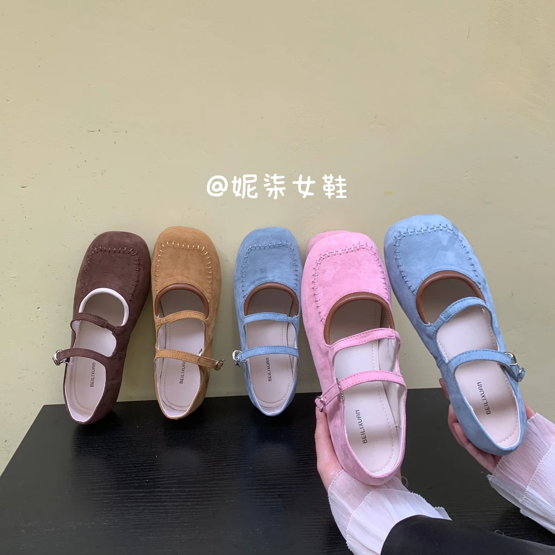韩系方头浅口玛丽珍鞋平底单鞋春季法式单鞋仙女风百搭软底豆豆鞋